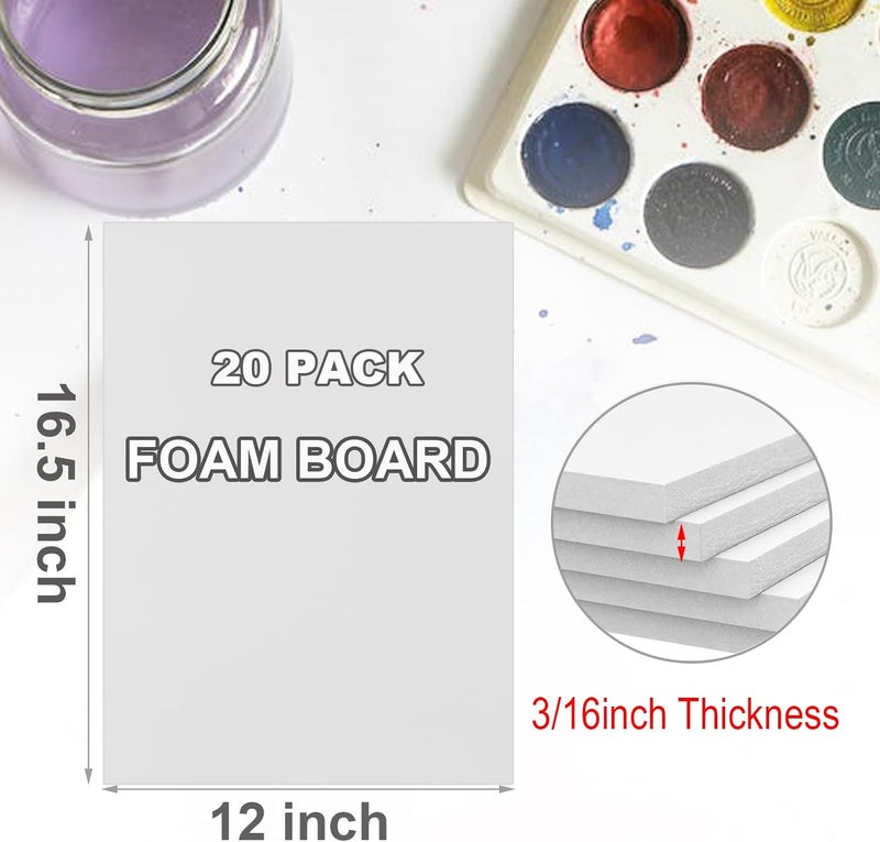 ALISWAT 20 Pack White Foam Boards 12x16.5 inch, 3/16" Thick Foam Core Board for Projects, White Bulk Poster Board for Signboards, A3 Styrofoam Boards Sheets Perfect for Crafts, Art, Display - Image 2